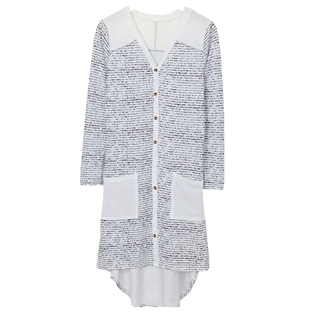 Blue and White Long Button Up High-Low Hem Cardigan Duster Size XL